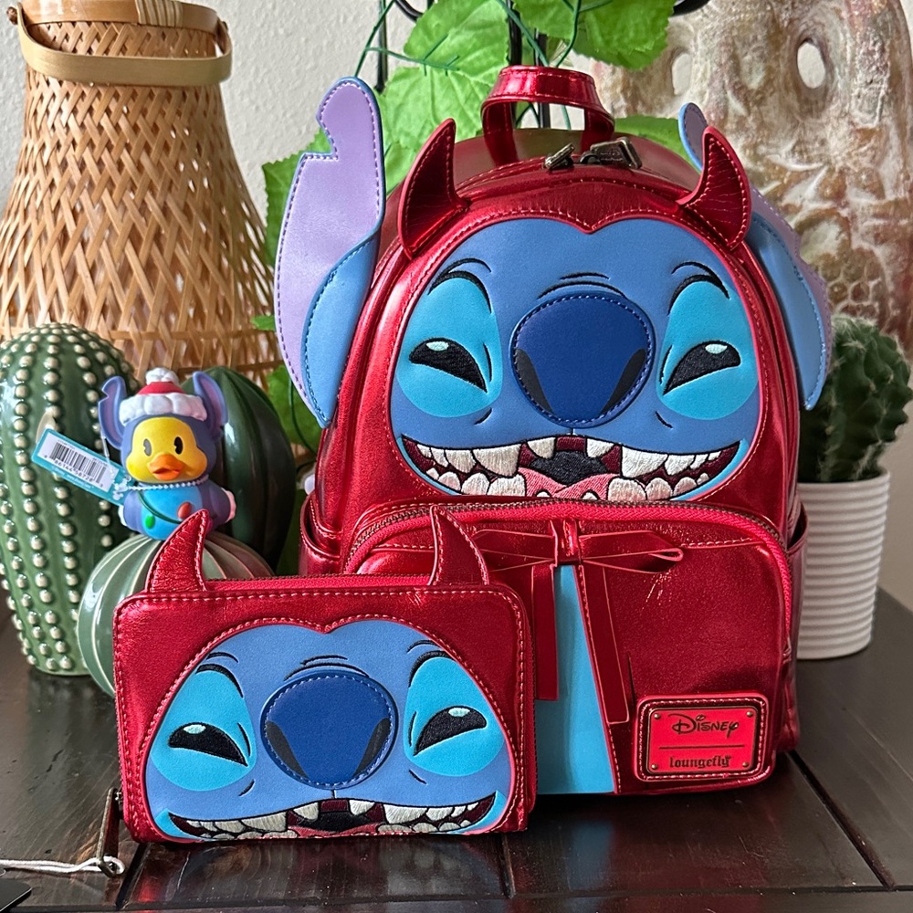 LOUNGEFLY Disney Stitch Devil Cosplay Mini Backpack and Matching
Wallet